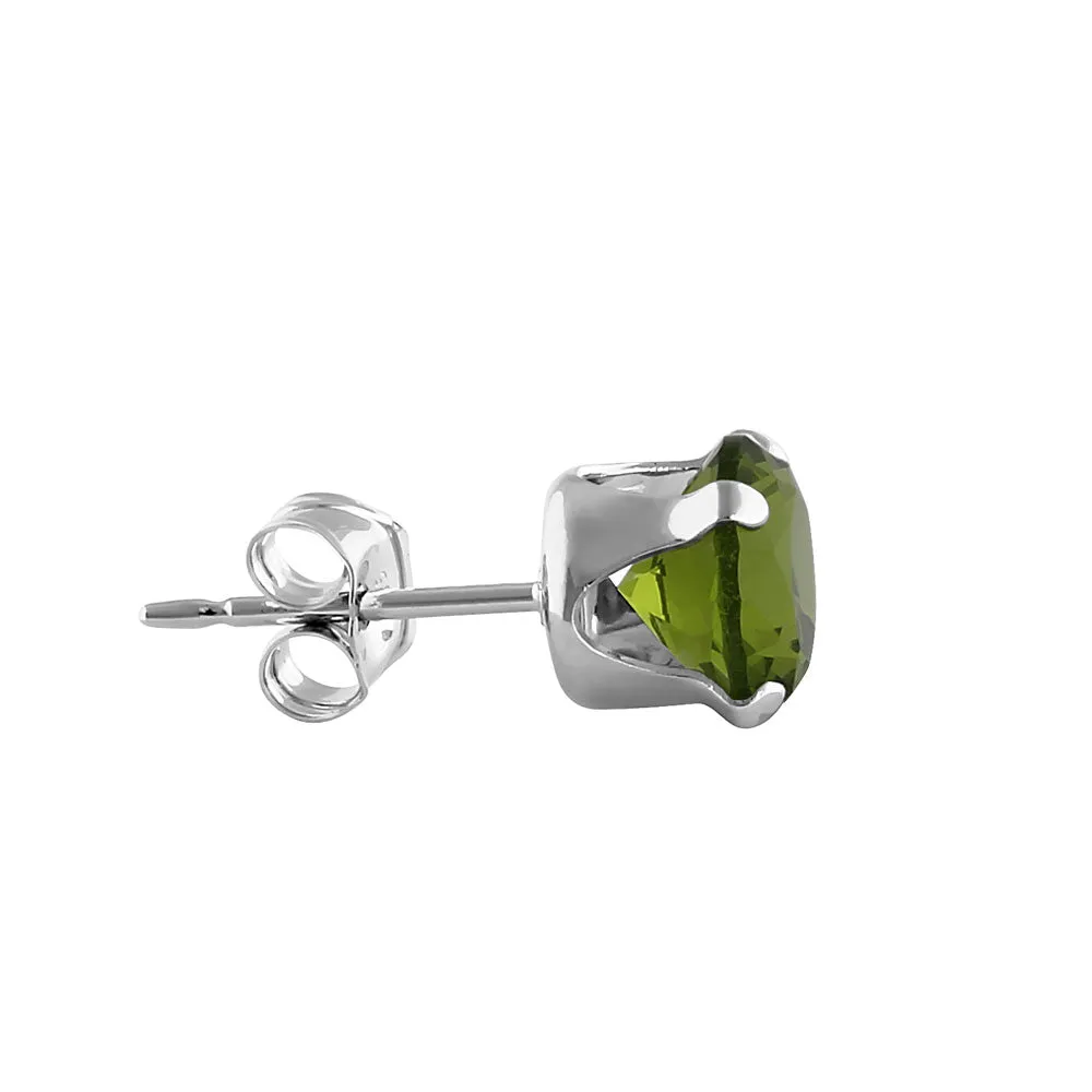 0.5ct Sterling Silver Round Peridot CZ Stud Earrings 4mm