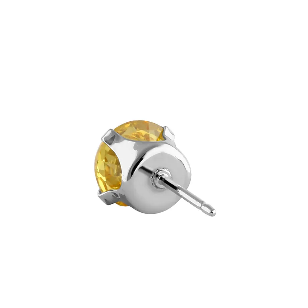 0.9ct Sterling Silver Round Yellow CZ Stud Earrings 5mm