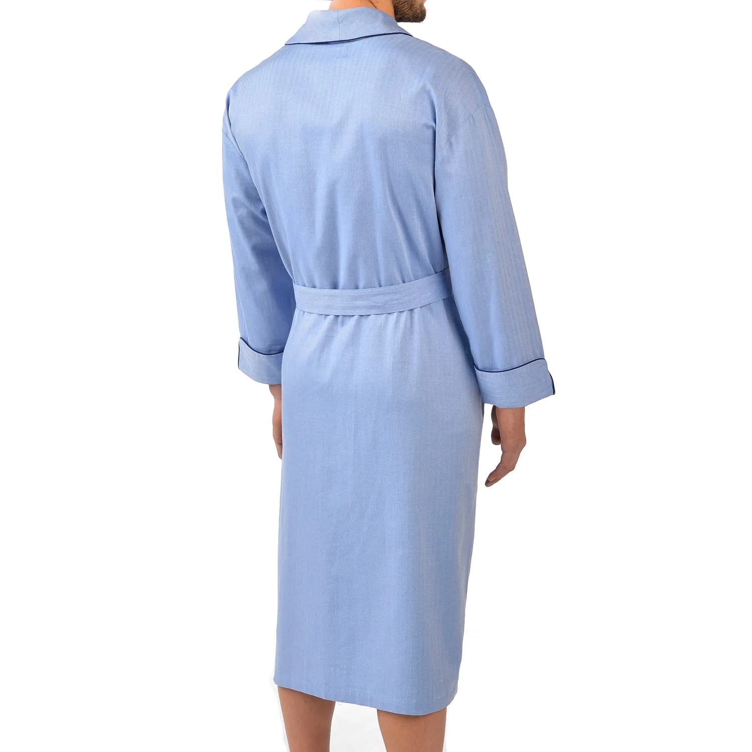 100% COTTON SHAWL COLLAR BATH ROBE NAVY PIPING