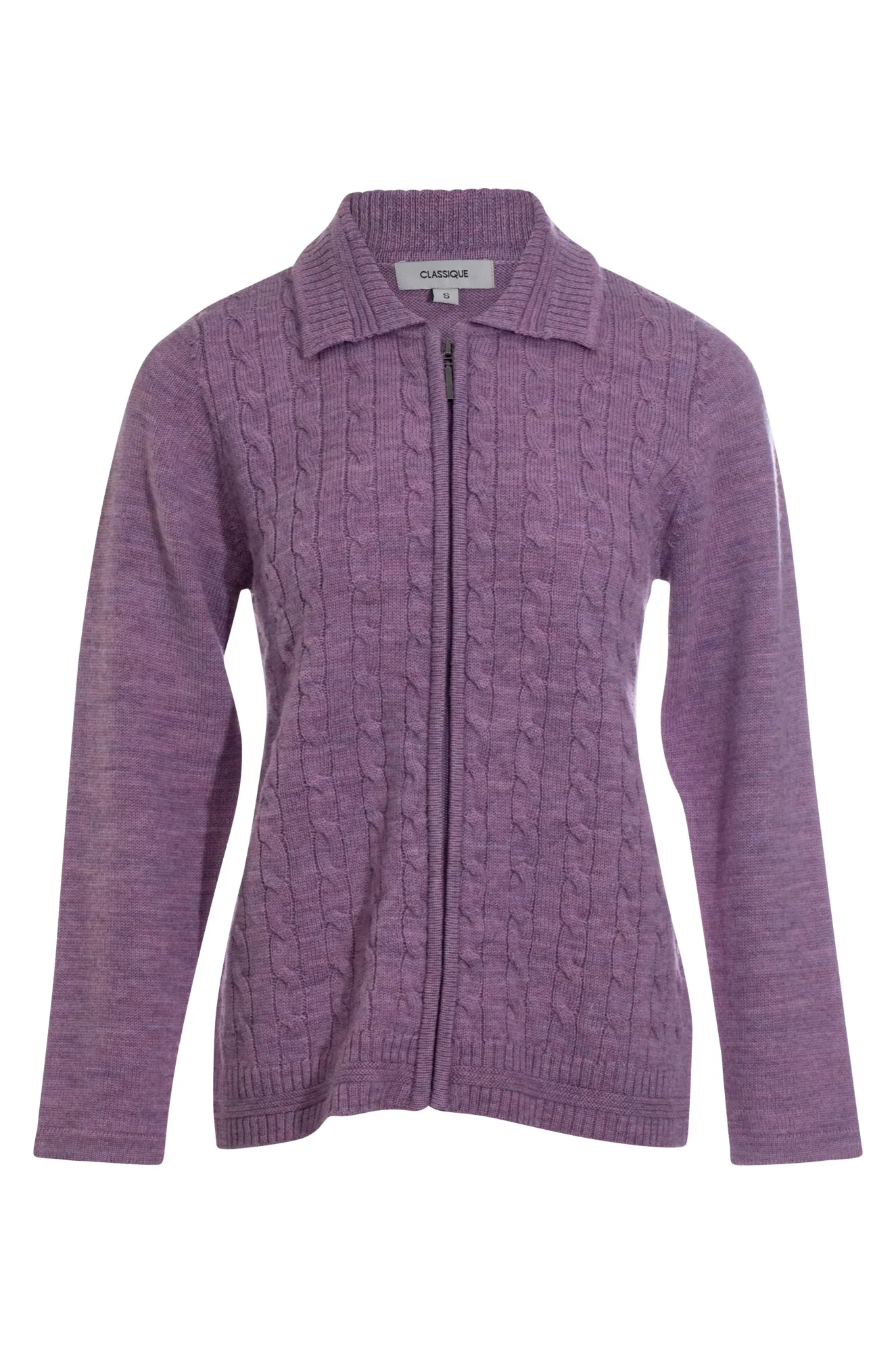 100% Wool cable knit Cardigan | Amethyst Marle | 9013ZZ