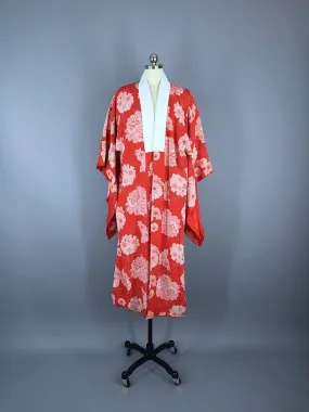 1920s Vintage Silk Kimono Robe / Red Peony Floral Print