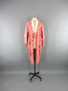 1930s Vintage Silk Kimono Robe in Red Origami Shibori