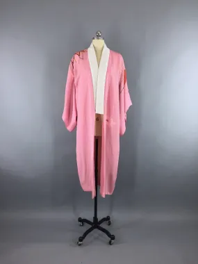 1940s Vintage Silk Kimono Robe in Pink Art Deco Floral