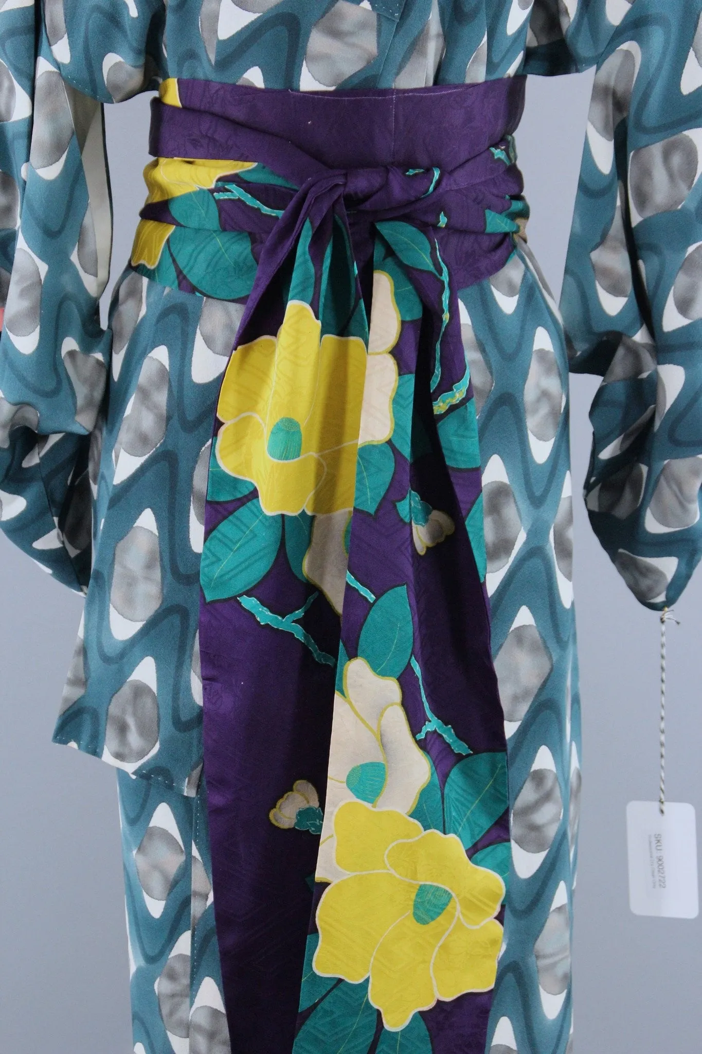 1950s Vintage Silk Kimono Robe / Teal Blue Green