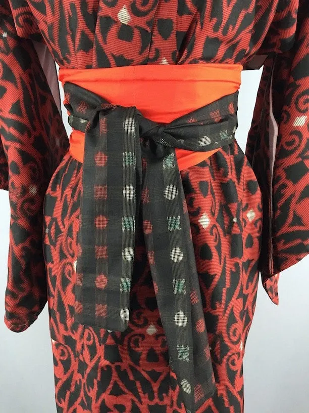 1960s Vintage Kimono Robe / Red & Black