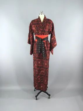 1960s Vintage Kimono Robe / Red & Black