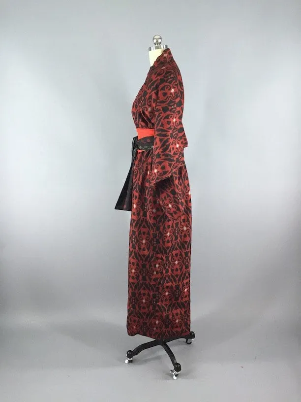 1960s Vintage Kimono Robe / Red & Black