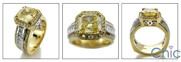 2 Ct Canary Princess Center Two Tone Gold Pave Channel Cubic Zirconia Engagement Ring