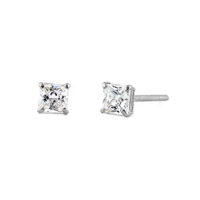 .2 ct Solid 14K White Gold 2.5mm Princess Cut Clear CZ Earrings