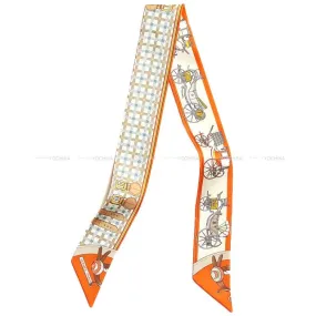 2024 SS NEW HERMES scarf Twilly Les Voitures Nouvelles Orange/Beige/Gris Bluet Silk100%[BRAND NEW][Authentic]