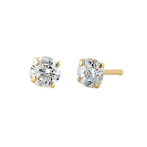 .22 ct Solid 14K Yellow Gold 3mm Round Cut Clear CZ Earrings