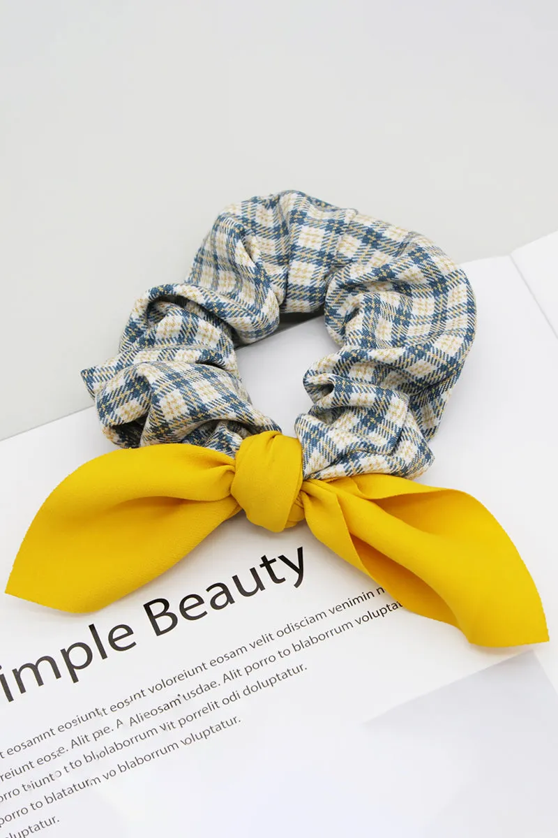 5PCS GINGHAM CLOTH BOW TIED SCRUNCHIE, 5PCS PER 1 PACK