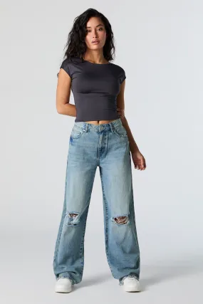 90s High Rise Distressed Wide Leg Jean