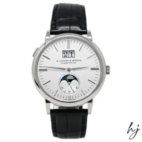 A Lang & Sohne Men's Saxonia Moonphase 18K White Gold 40mm Silver Stick Dial Watch Reference #: 384.026