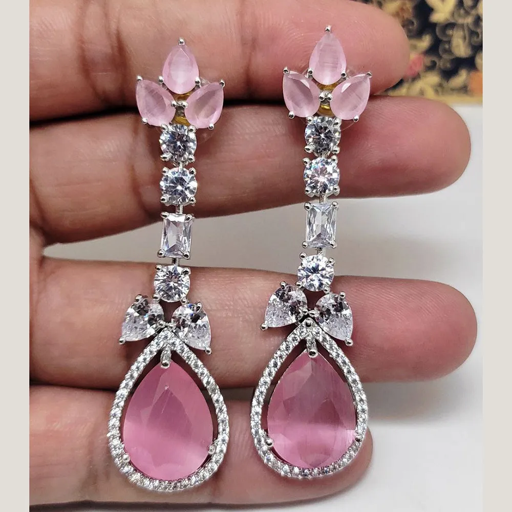 Aamrapali Silver Plated AD Dangler Earrings