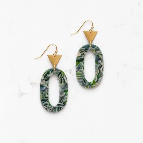 Acetate Green Marbled Oval and Triangle Earrings