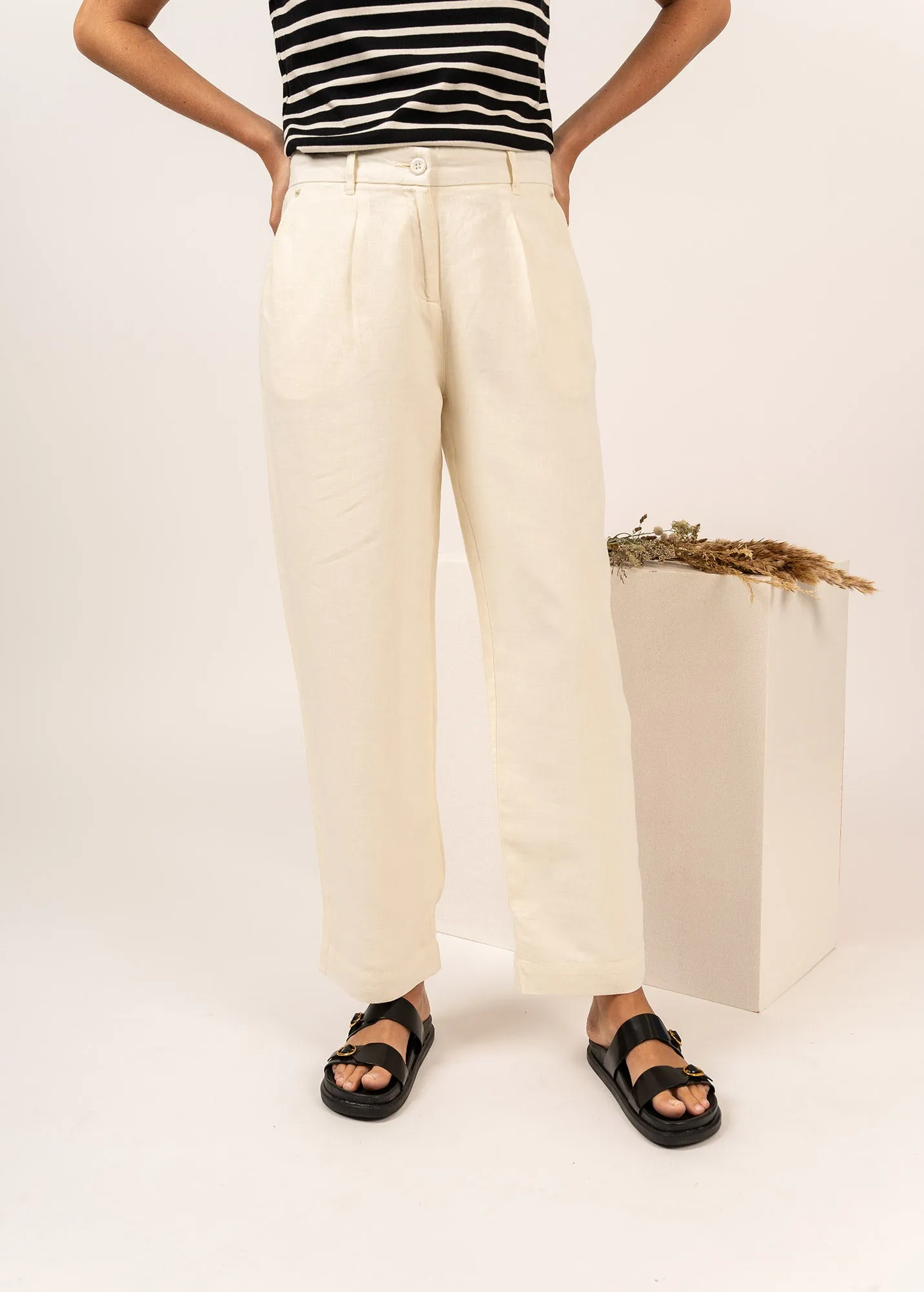 ALINE - Straight-Leg Pants | 100% Linen (IVORY)