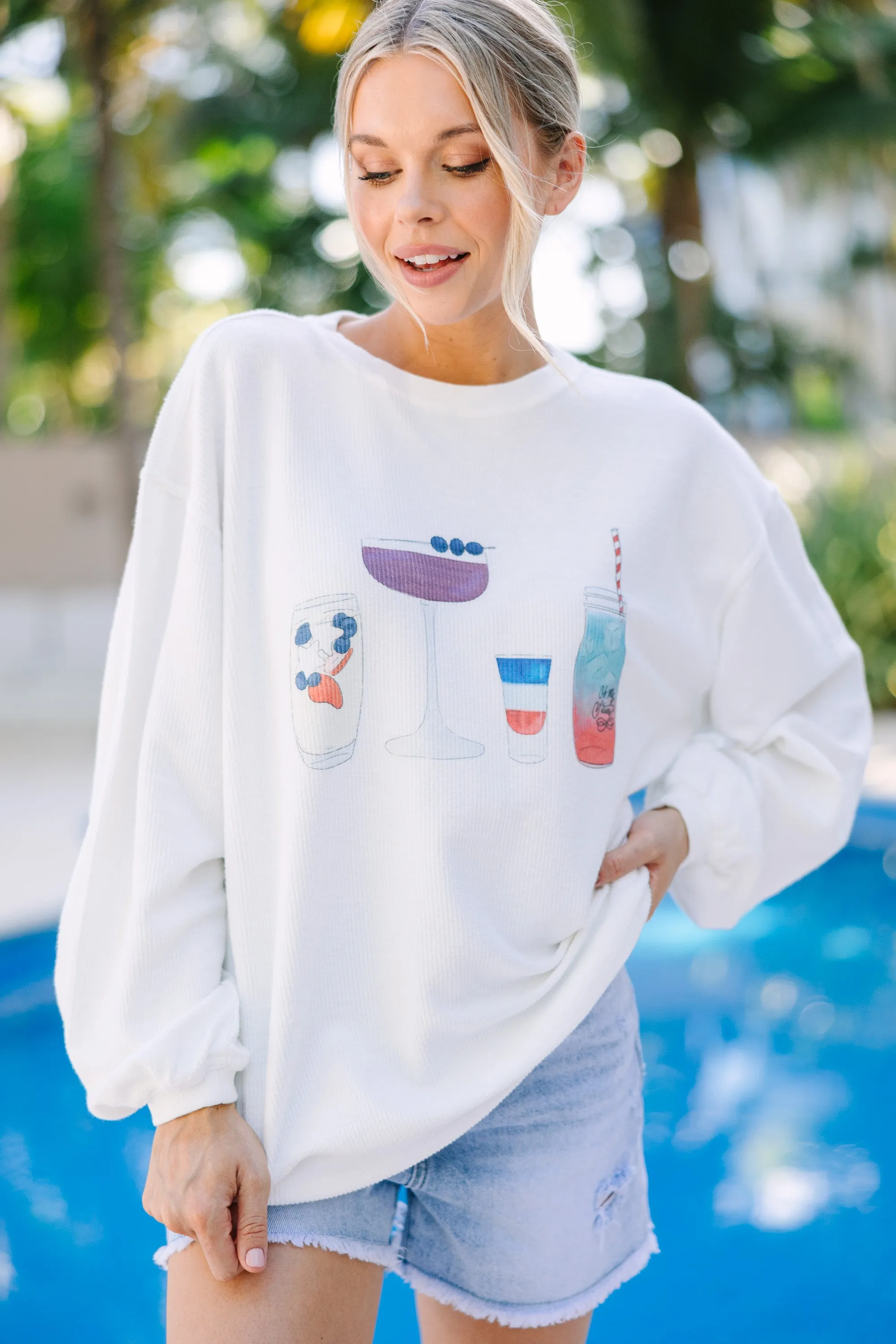 American Spirit White Graphic Corded Sweatshirt