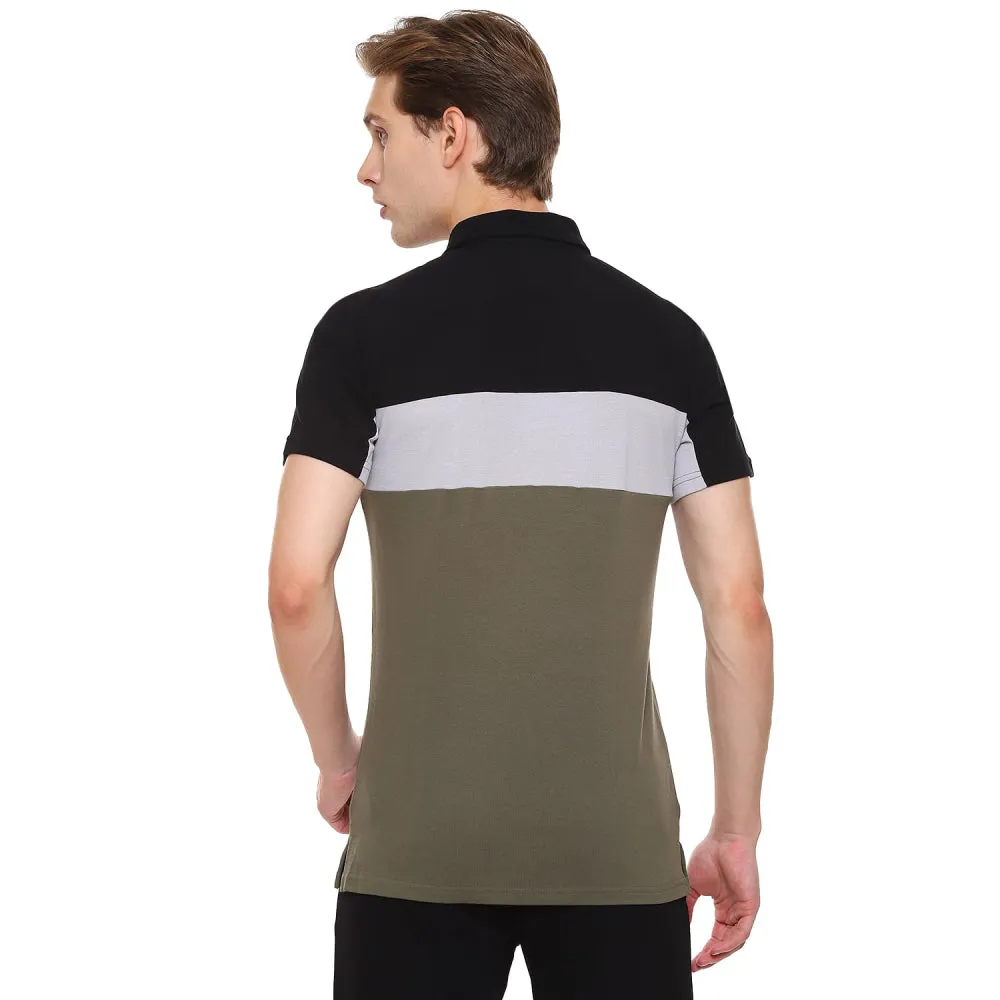 ASICS Men's Color Blocked Polo Top (Performance Black/Mantle Green)