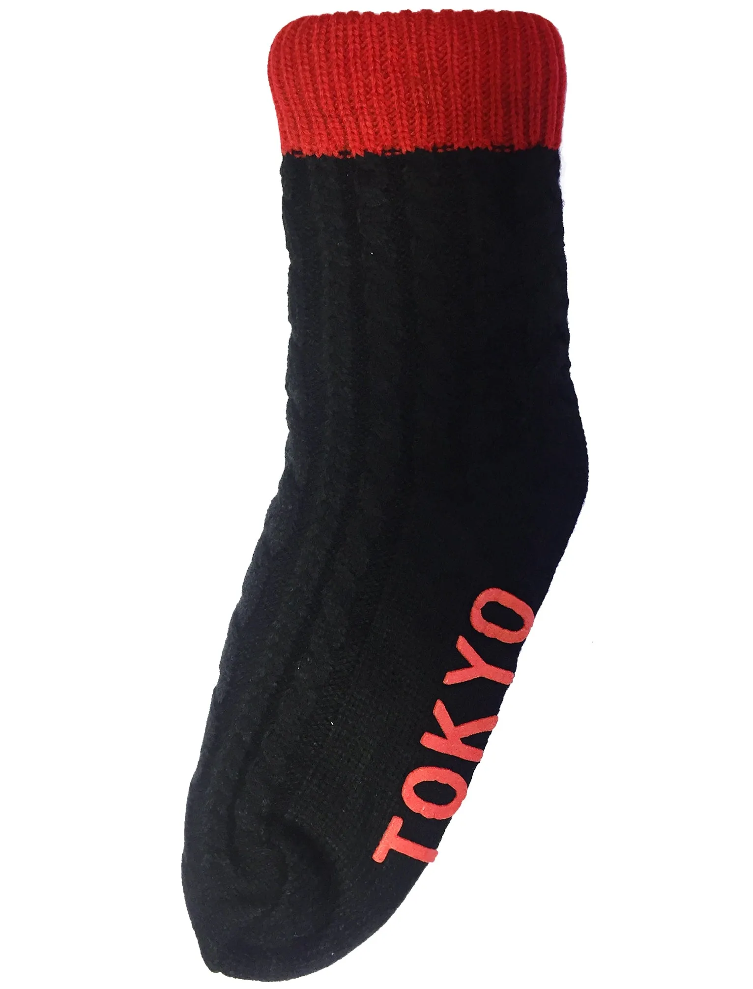 Aurors Sherpa Lined Chunky Knitted Slipper Socks in Red - Tokyo Laundry