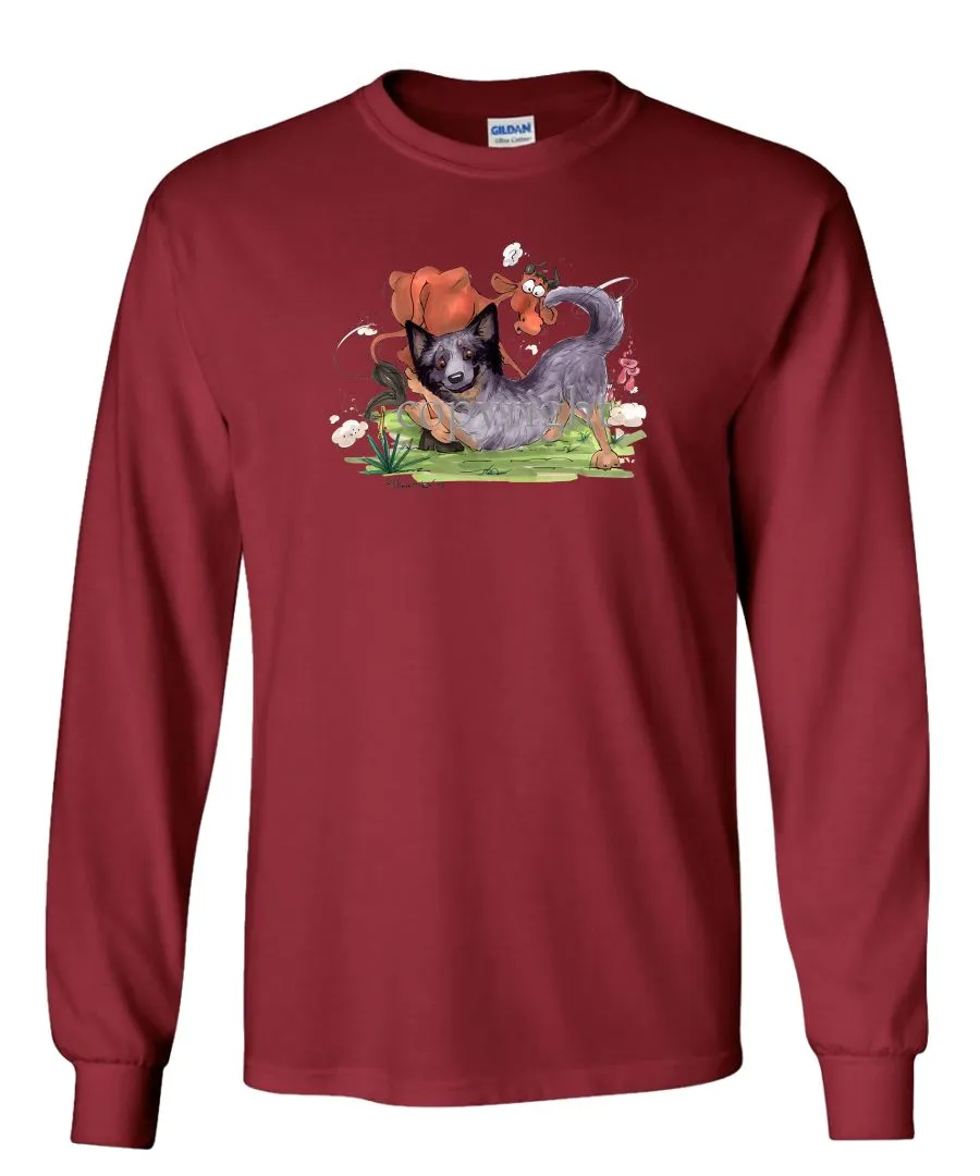 Australian Cattle Dog - Tackling Cow - Caricature - Long Sleeve T-Shirt