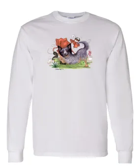 Australian Cattle Dog - Tackling Cow - Caricature - Long Sleeve T-Shirt