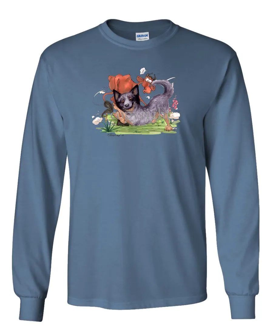 Australian Cattle Dog - Tackling Cow - Caricature - Long Sleeve T-Shirt