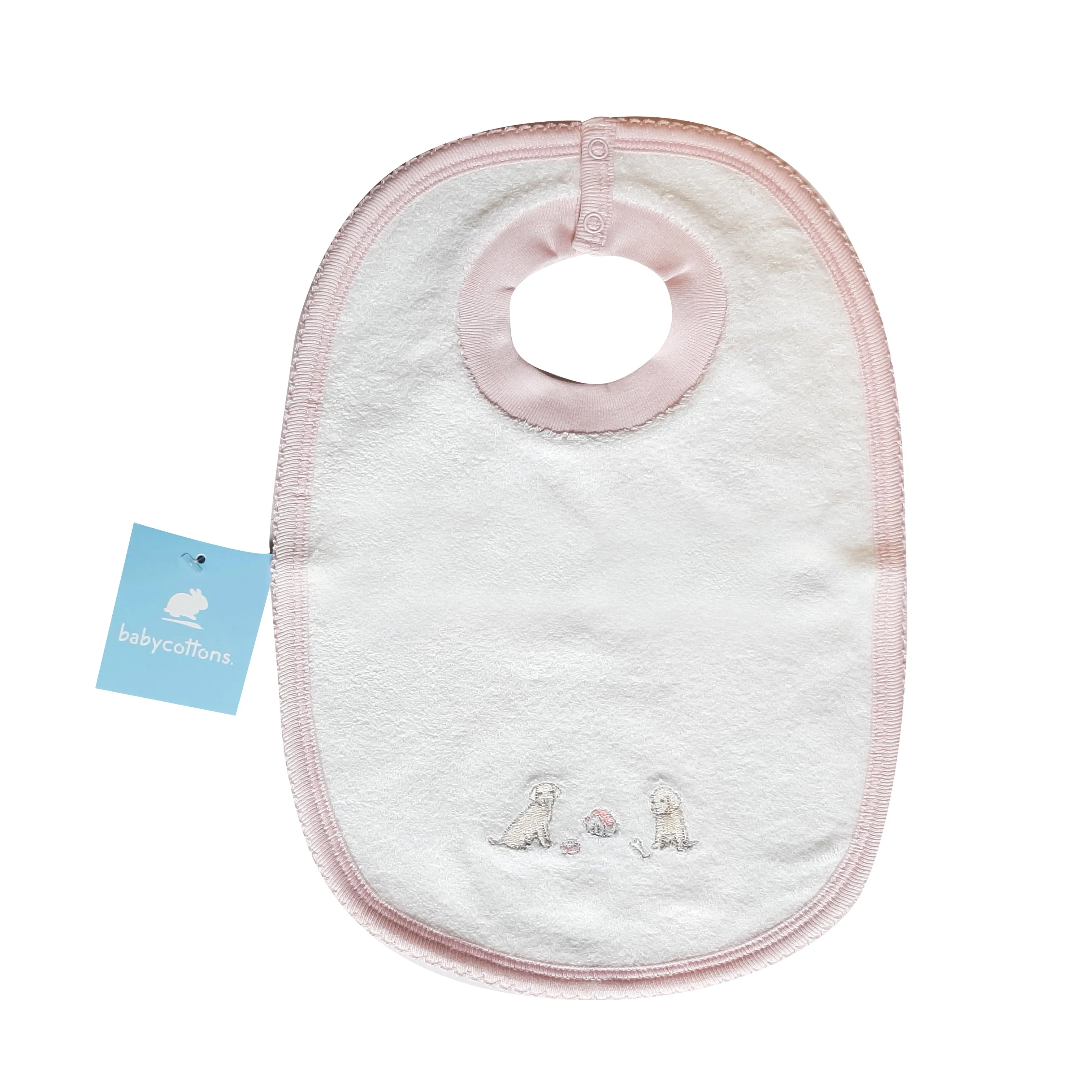 Babero  Babycottons Comer Labrador Lara Blanco Rosa