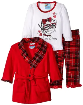 Baby Bunz Baby Girls' 3 Piece Pug Plaid Robe and Pajama Set