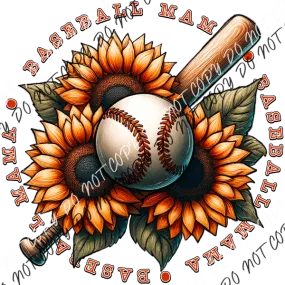 Baseball Mama with Bat, Ball and Sunflowers DTF Transfer