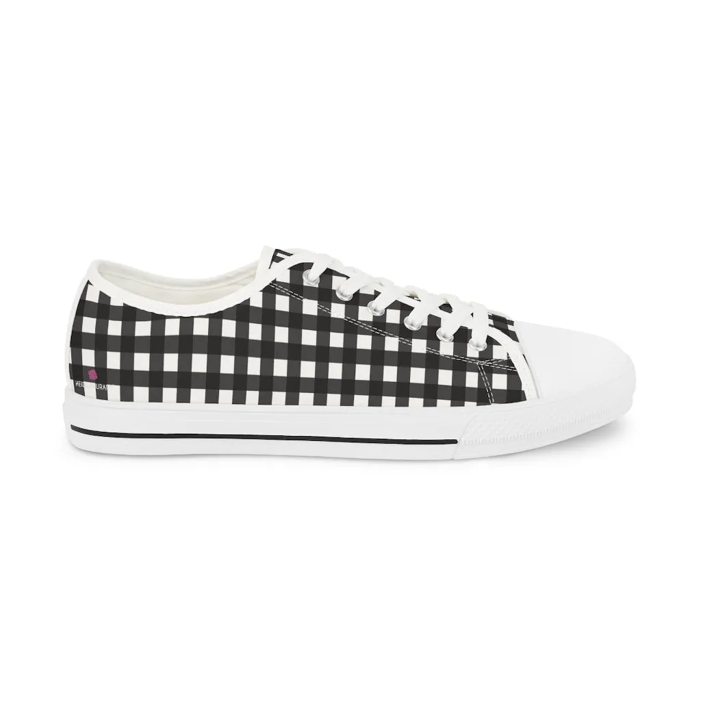 Black Plaid Print Men's Sneakers, Best Plaid Print Men's Low Tops Sneakers Tennis Canvas Shoes (US Size: 5-14)