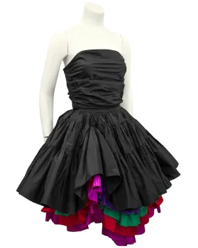 Black Taffeta Bustier, Skirt and Floral Jacket