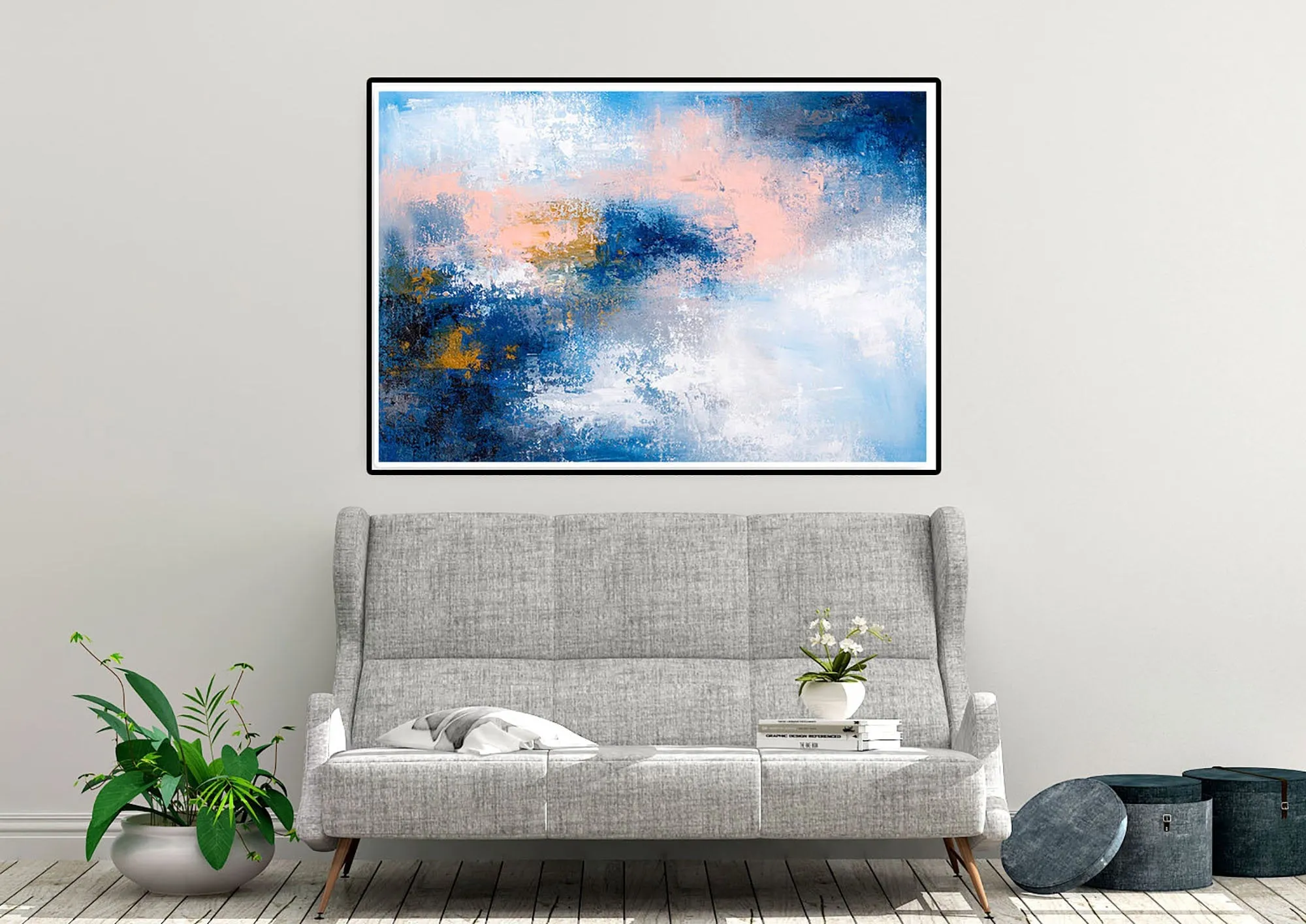 Blue White Pink Original Painting Texture Abstract Art Bp120