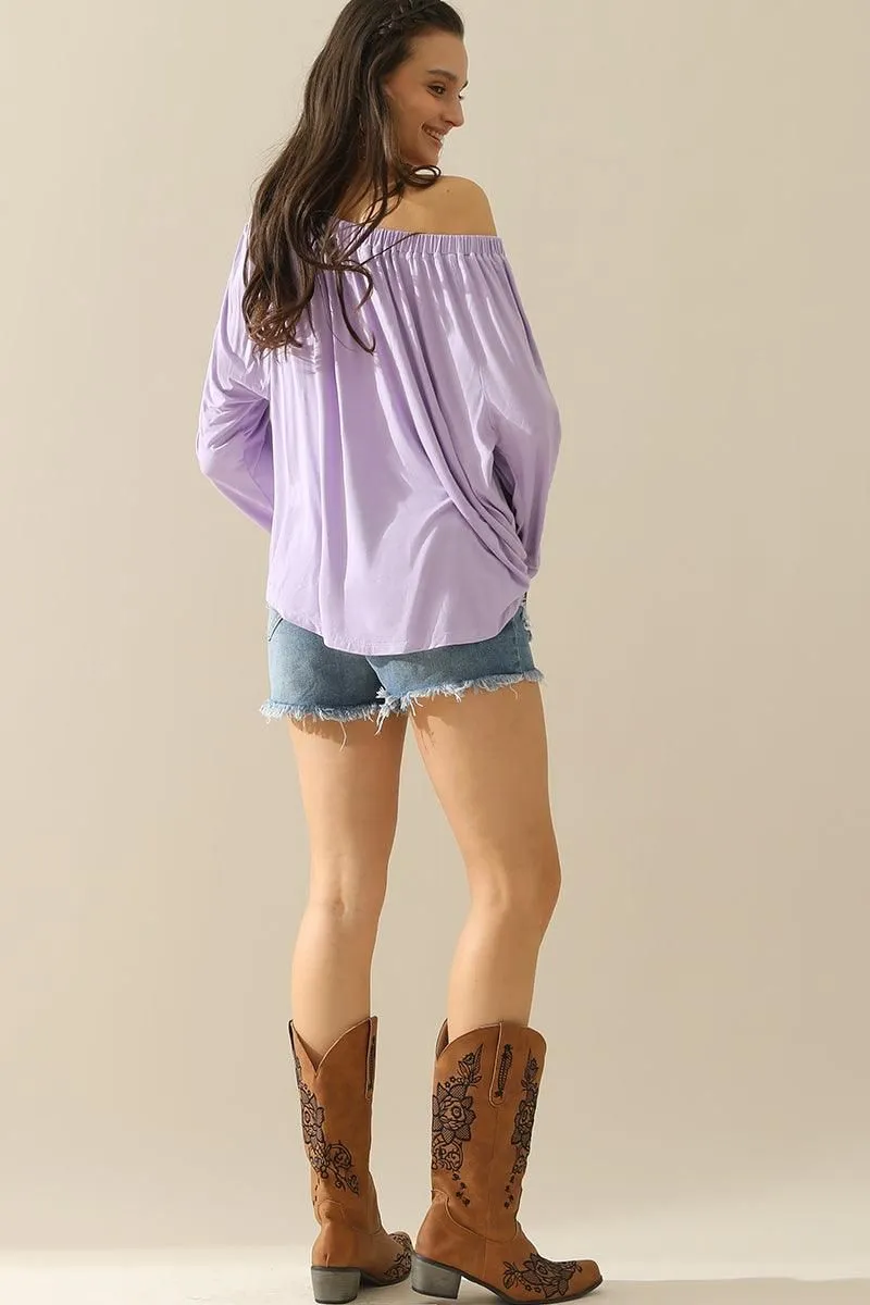 BOAT NECK SHRRING LONG SLEEVE TOP