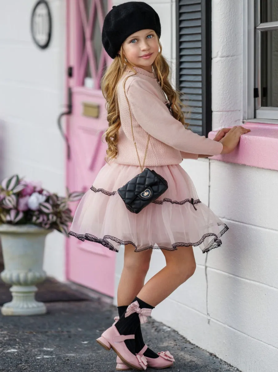 Bows and Tulle Sweater and Tutu Skirt Set