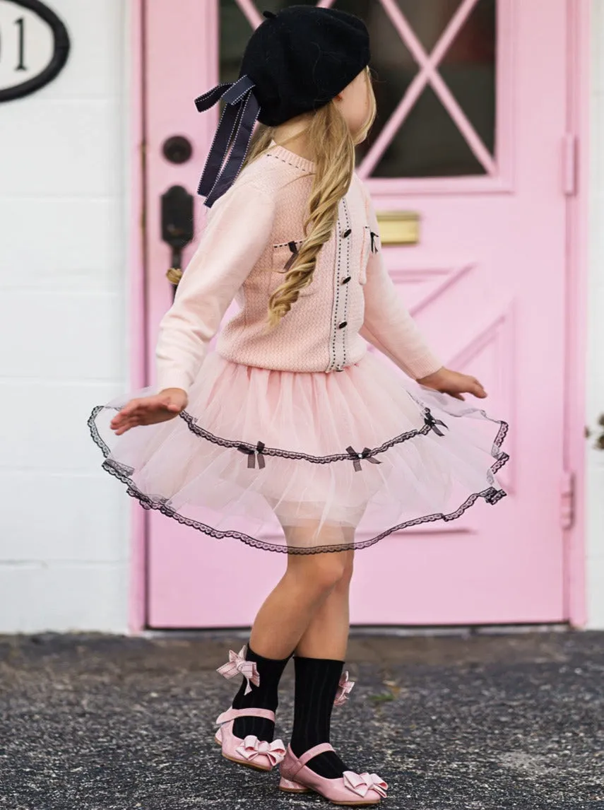 Bows and Tulle Sweater and Tutu Skirt Set