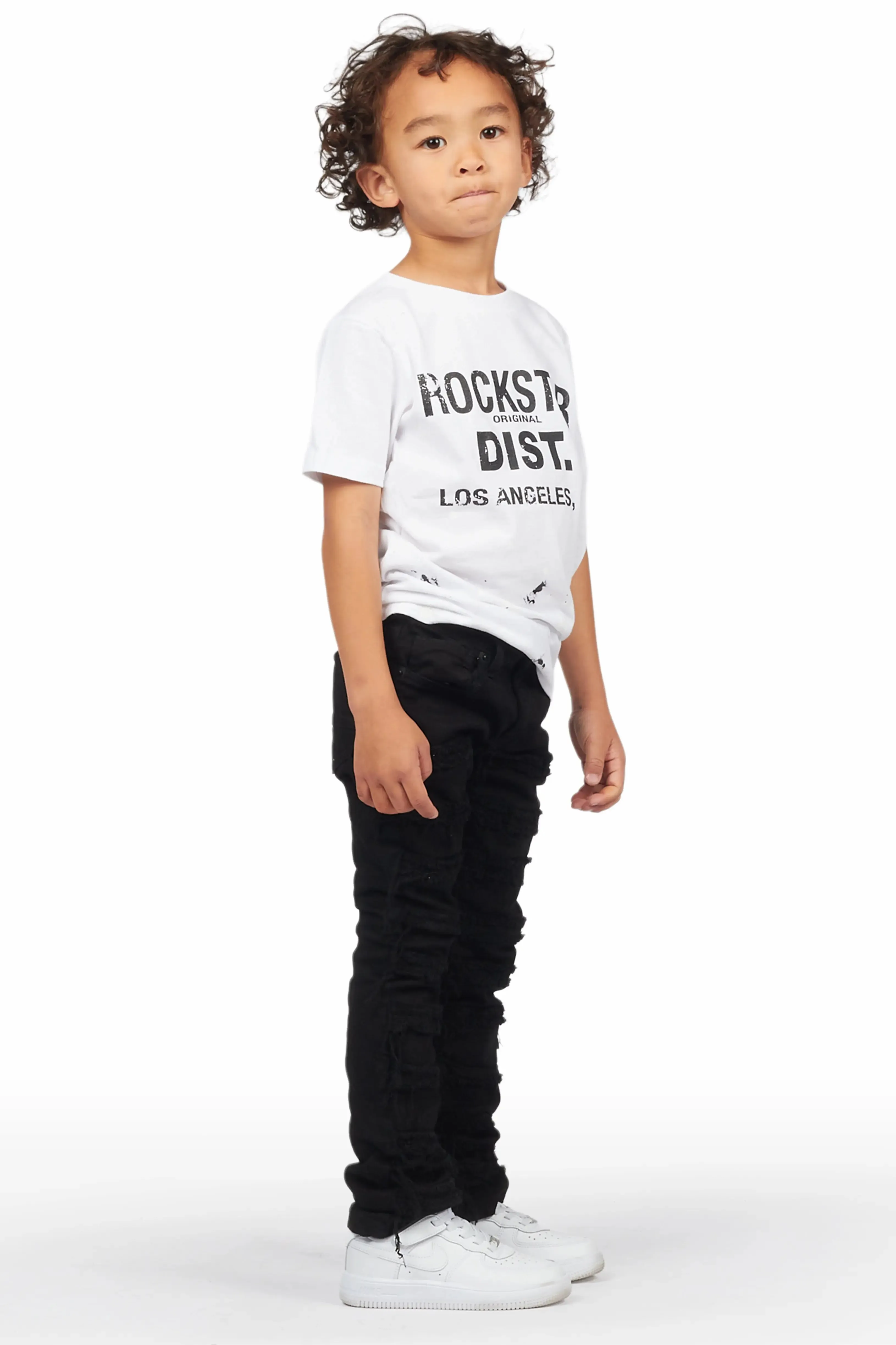 Boys Parkin White T-Shirt/Frayed Skinny Stacked Flare Jean Set