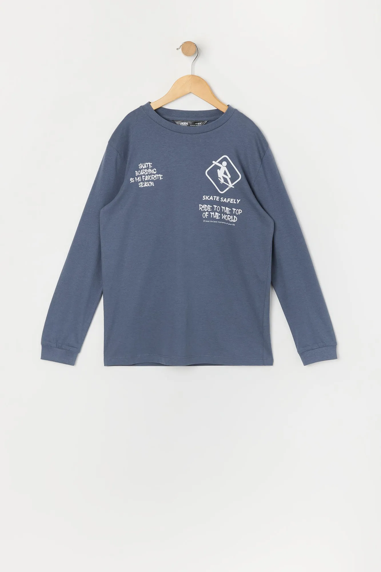 Boys Skate Safely Graphic Long Sleeve Top