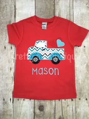 Boys Valentine's Shirt Pick up truck with hearts -- Boys Valentine shirt or bodysuit