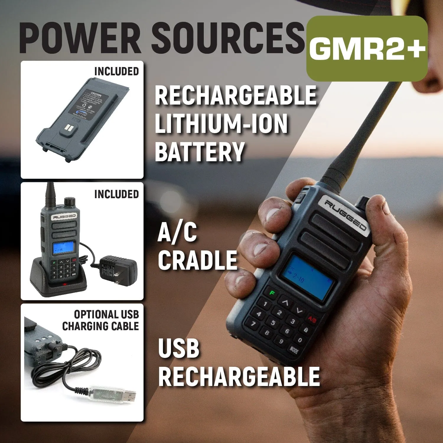 BUNDLE - Rugged GMR2 PLUS GMRS and FRS Two Way Handheld Radio with Hand Mic