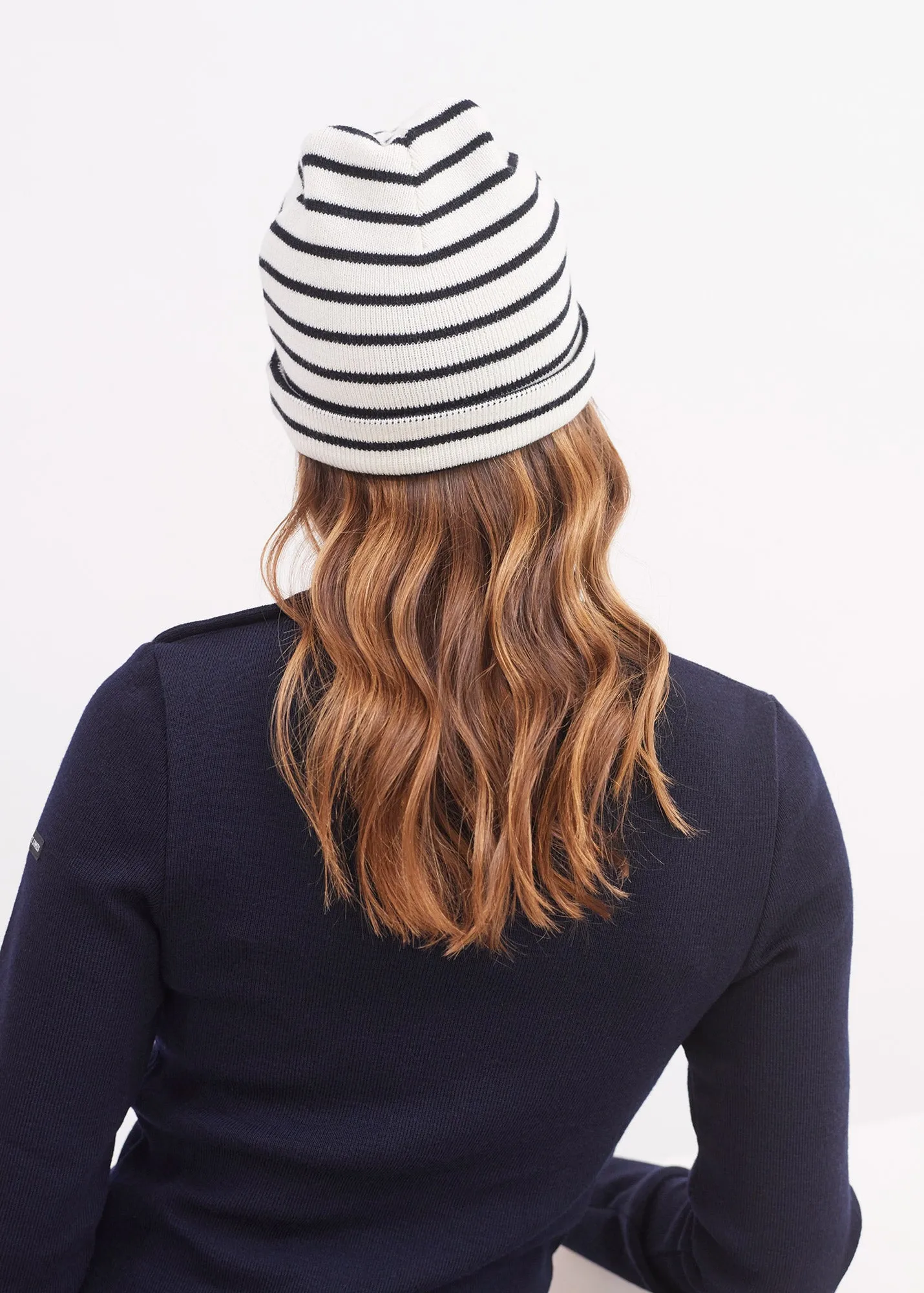 CARTIER - Nautical Striped Wool Blend Beanie (IVORY / NAVY)