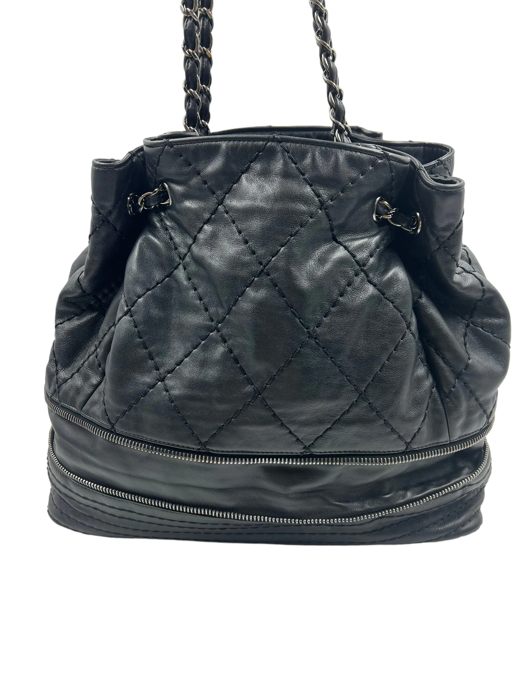 Chanel Black Leather 2006-2008 Expandable Ligne Bag