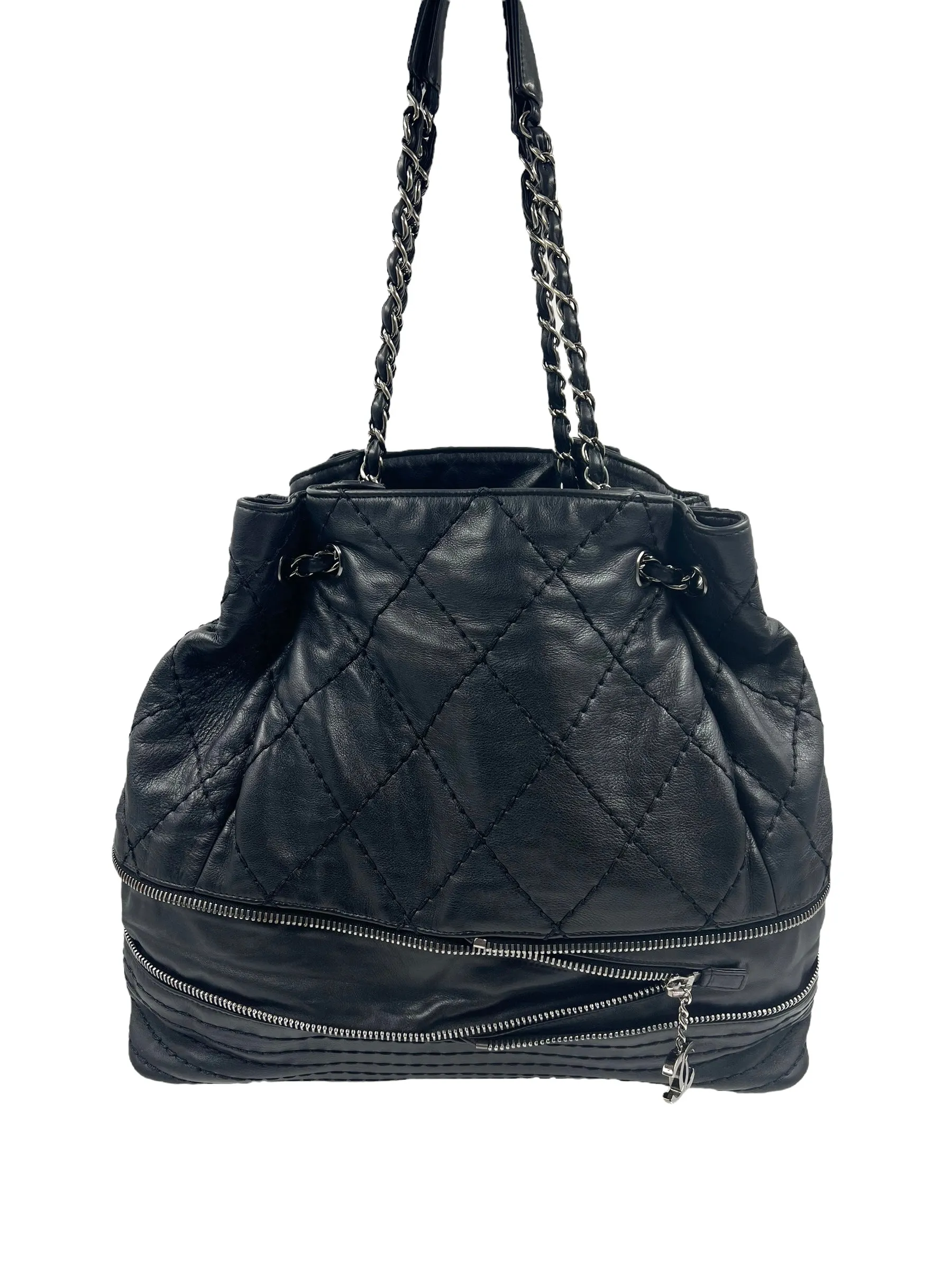 Chanel Black Leather 2006-2008 Expandable Ligne Bag