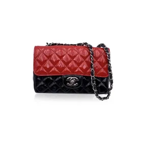 Chanel Red Black Quilted Patent Leather Mini Classic Shoulder Bag