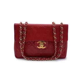 Chanel Vintage Red Quilted Jumbo Classic Flap 2.55 Shoulder Bag