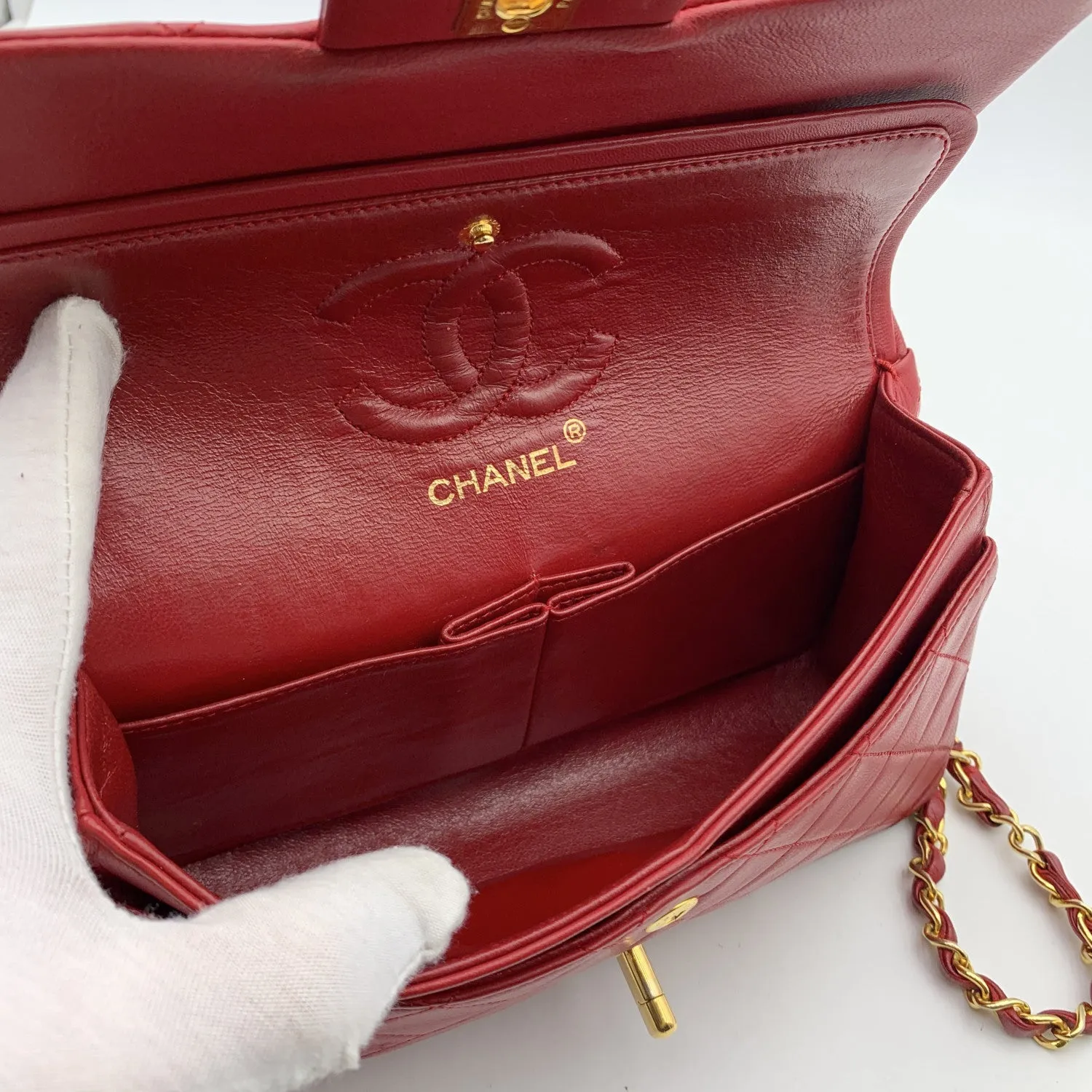 Chanel Vintage Red Quilted Timeless Classic Small 2.55 Bag 23 cm