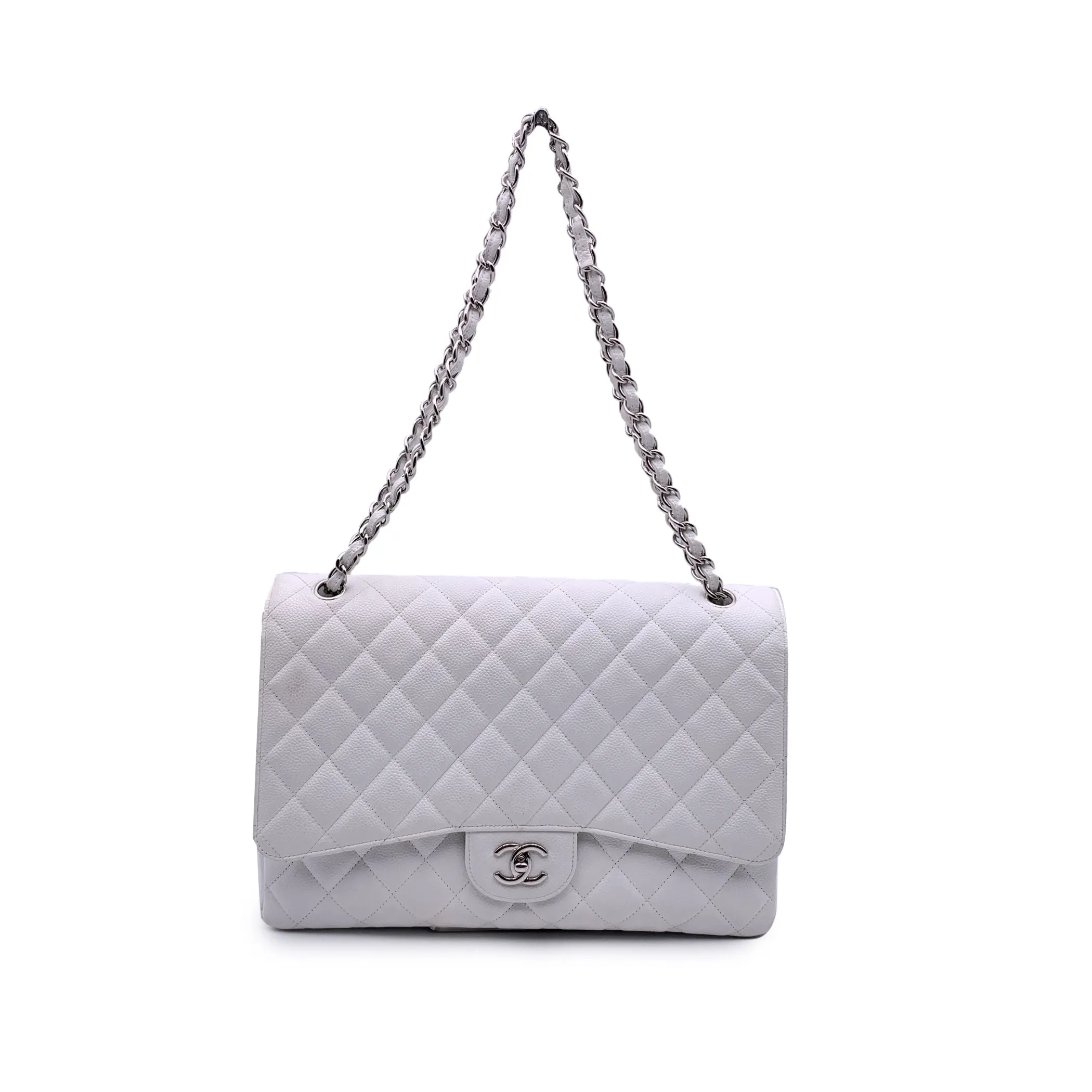 Chanel White Quilted Leather Maxi Timeless Classic Single Flap Bag