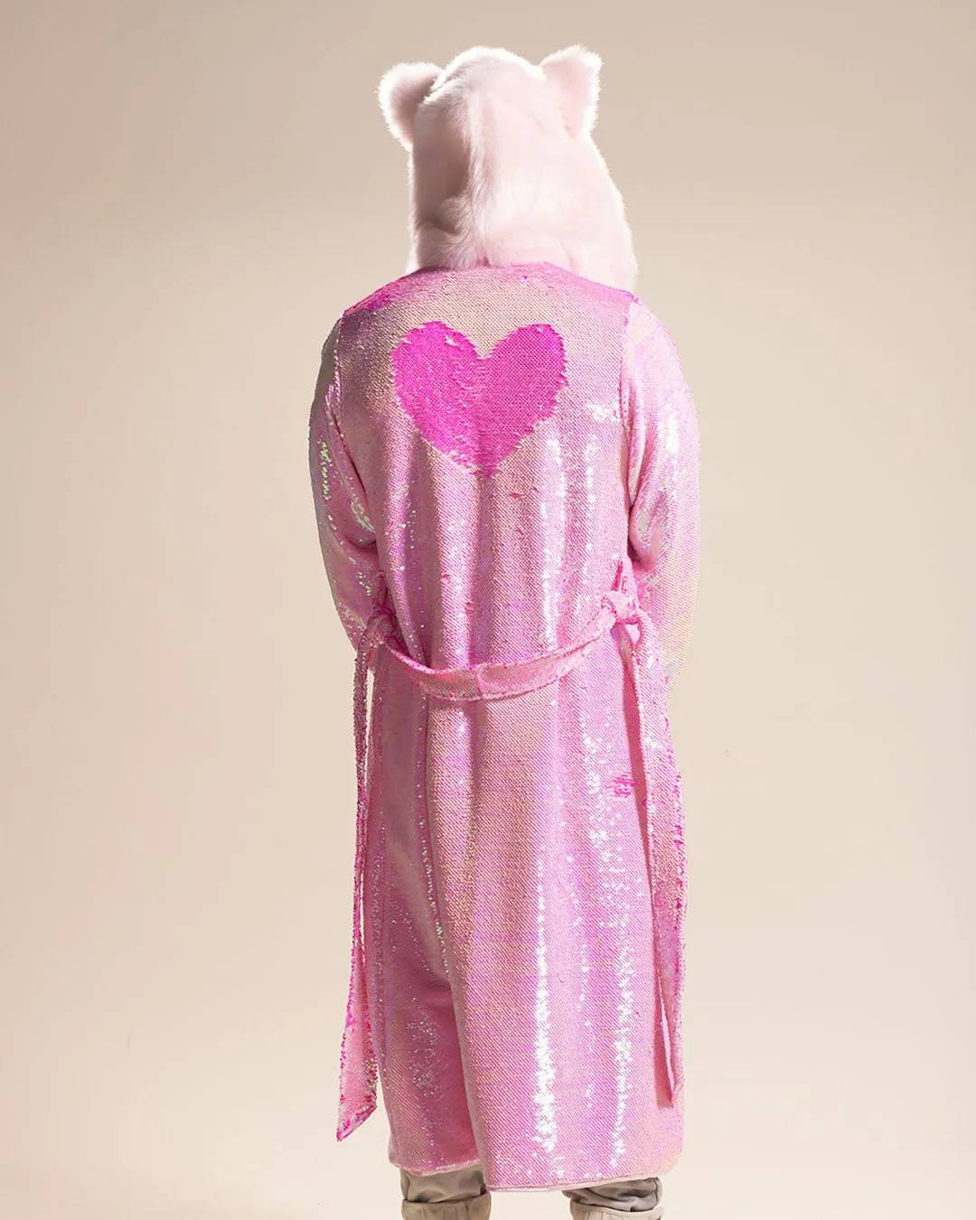 Classic Men's Long Sequin Coat | Pink Disco Cat