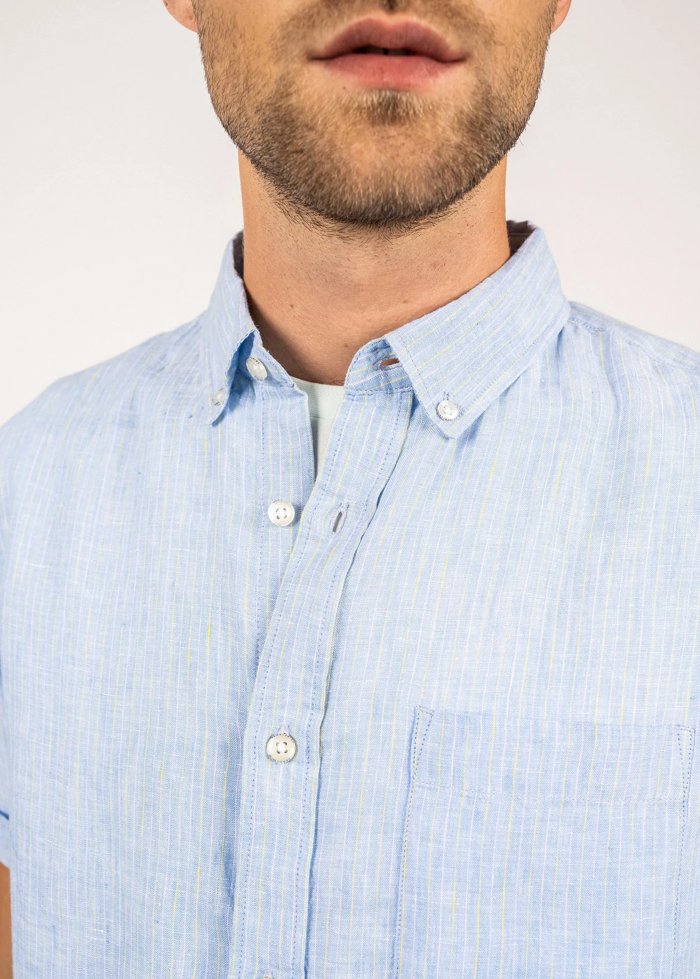 Clément short sleeve shirt - in linen poplin (CIEL/SUN)