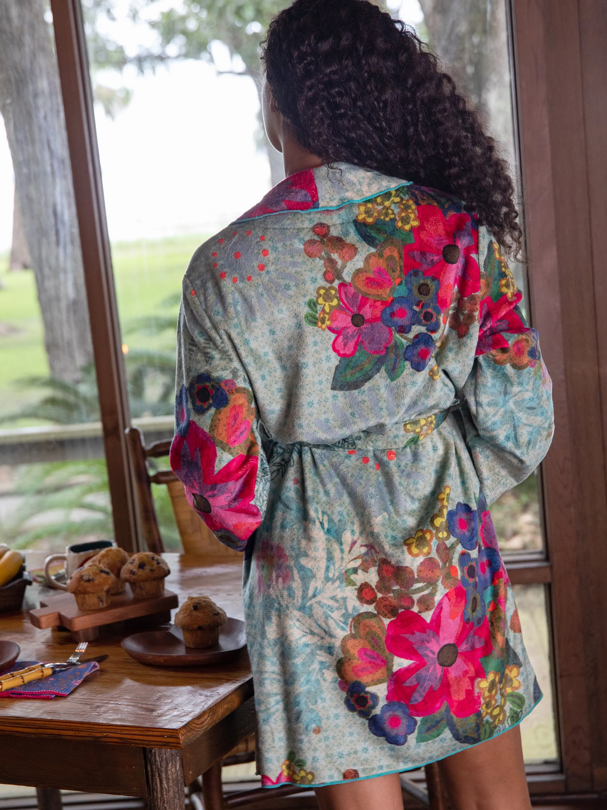 Cozy Blanket Robe - Aqua Floral